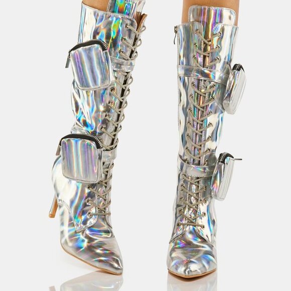 ALL THAT SHIMMER SHINES FROM THE FUTURE HEELED BOOTS ( BRAND NEW !!!! ) SILVER - Picture 3 of 6